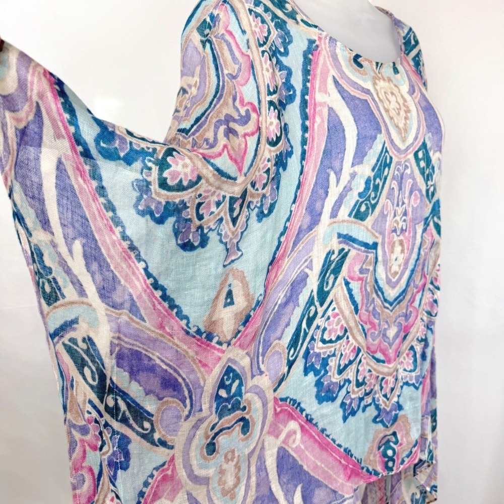 Chico's One Size Blue Pink Medallion Batwing Boho Lagenlook Oversized Poncho Top